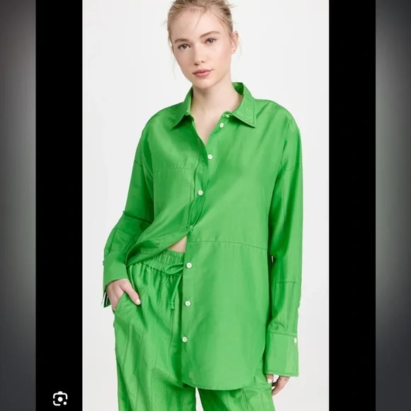 Frame The Oversized Linear Lace Shirt In Bright Peridot Green NWT
